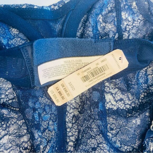 Victoria’s Secret High Neck Dream Angels Unlined Demi Bra Blue  Lace Sz 32DD NEW - Picture 10 of 12